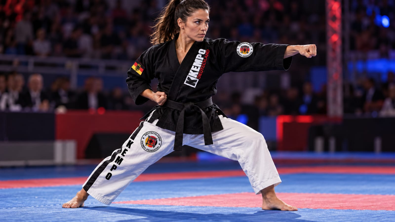 Kempo-Athletin in Wettkampfhaltung